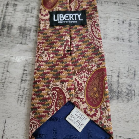 Liberty of London Burgundy Green Paisley Print Silk Tie 56 x 3.5 - Picture 5 of 9